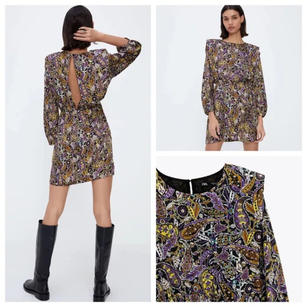 Zara Multicolor Paisley Backless Dress shoulder pads